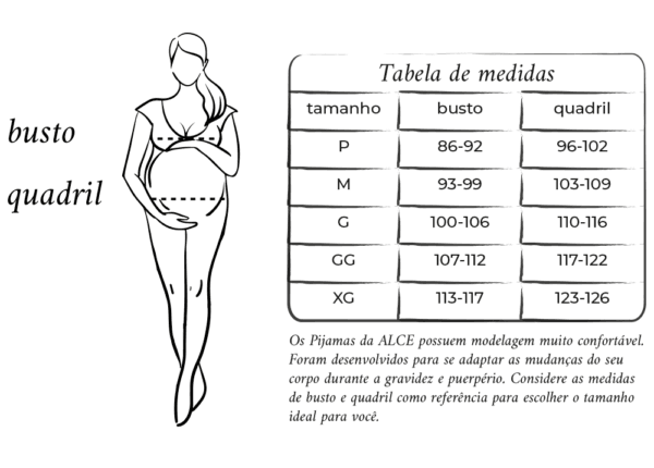 Tabela de medidas — Vestuário Maternidade